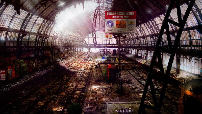 Station, decay, post, apocalyptic, Dilapidated, Urban, Train, Deserted, Abandon, sunlight, 1080P, drawing