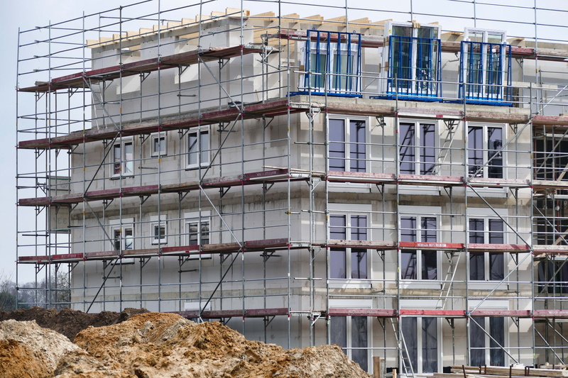 glass - material, scaffolding, construction work, construction craft, 5K, reflection, window, apartment, iron rods, site, city, work, construction site