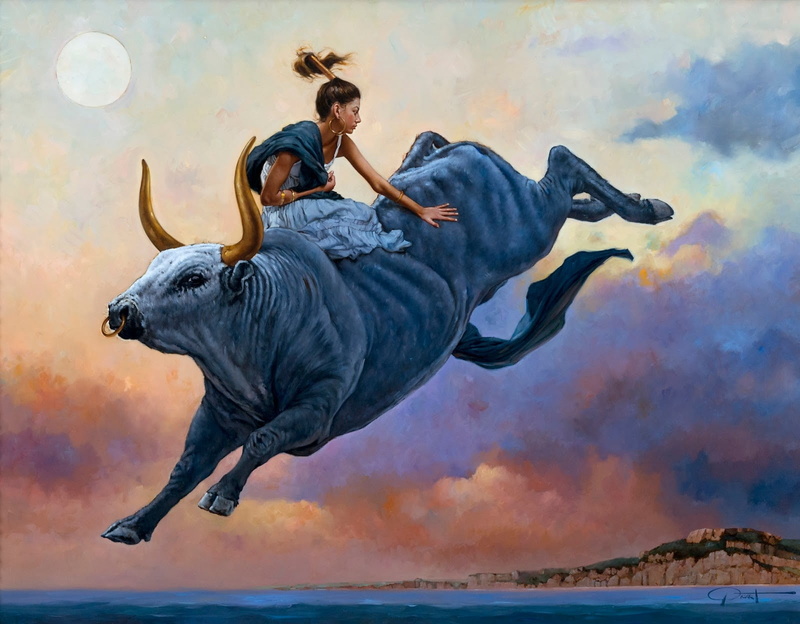 art, mammal, animal, 720P, dust, young adult, nature, animal themes, sky, animal wildlife, digital composite, water, motion, cloud - sky, bull, animal representation