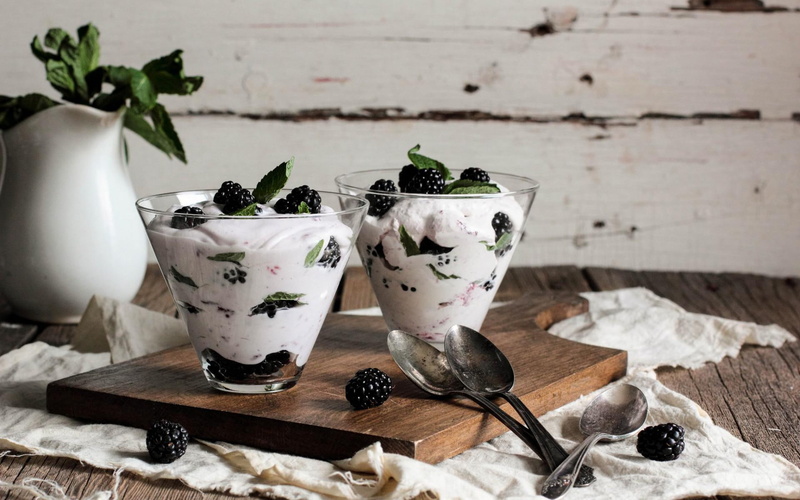 ice cream, ice, blackberry, dessert, cream, 1080P, cake