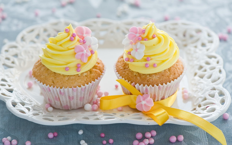 Yellow, Cream, Flowers, Cakes, Decoration, 1080P