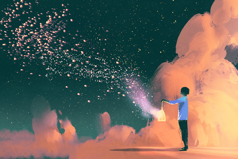 night sky, 720P, anime, standing, sky, clouds, night, lantern