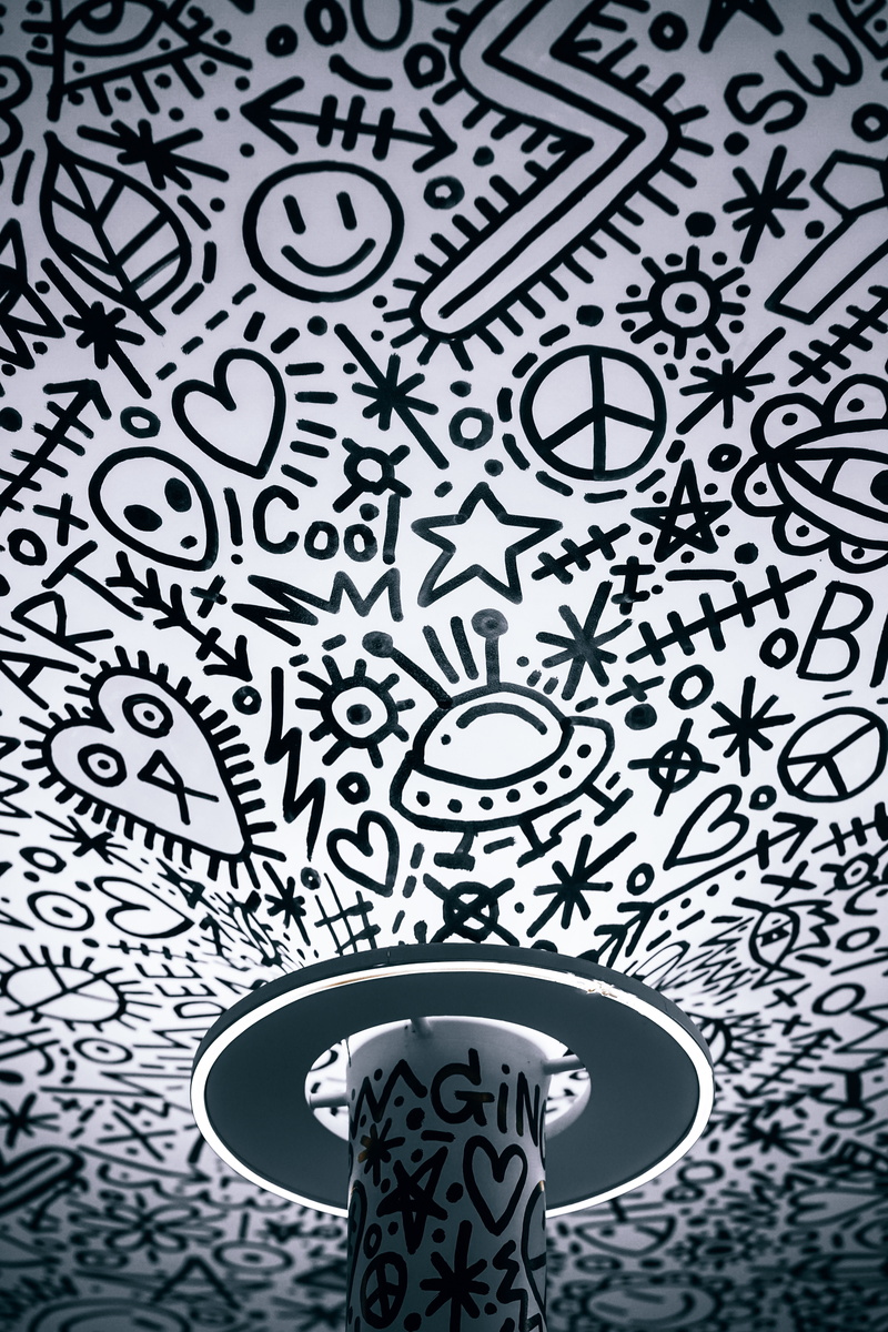drawings, still life, 5K, graphic, bathroom, illustration, ornate, metal, day, texture, design, black, tile, desk, lighting equipment, ceiling, creativity
