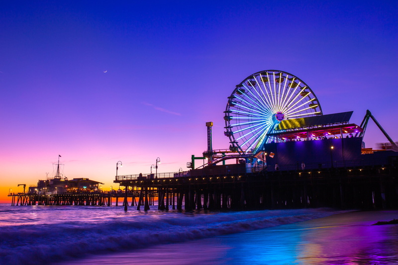 lights, park, ride, pier, water, adventure, night, long exposure, dusk, carnival, colorful, ocean, ferris wheel, nightlife, circus, illuminated, motion