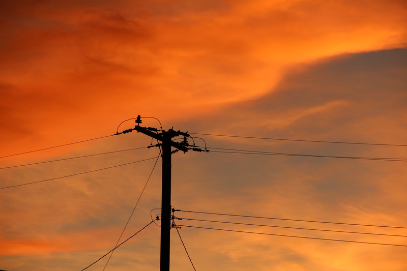 connection, complexity, fuel and power generation, flock of birds, united states, colors, clouds, electricity pylon, sunset, power line, yellow, telephone line