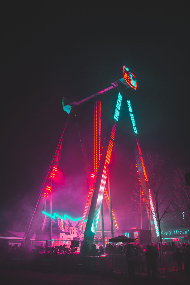 people, lighting equipment, neon, park, architecture, themed, multi colored, town, laser, amusement park, illuminated, travel, led, urban, festival, 5K