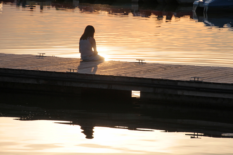 sleeved, dock, relax, rest, romantic, sky, real people, human, rear view, tranquility, light, brown, long, love of nature, outdoors, person, water, mood