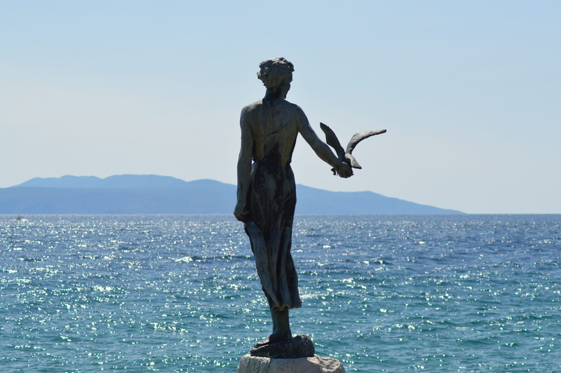 waterfront, bay, sculpture, art and craft, mountain, nature, water, outdoors, beauty in nature, 5K, tranquil scene, adria, sunlight, opatija, sky, scenics - nature