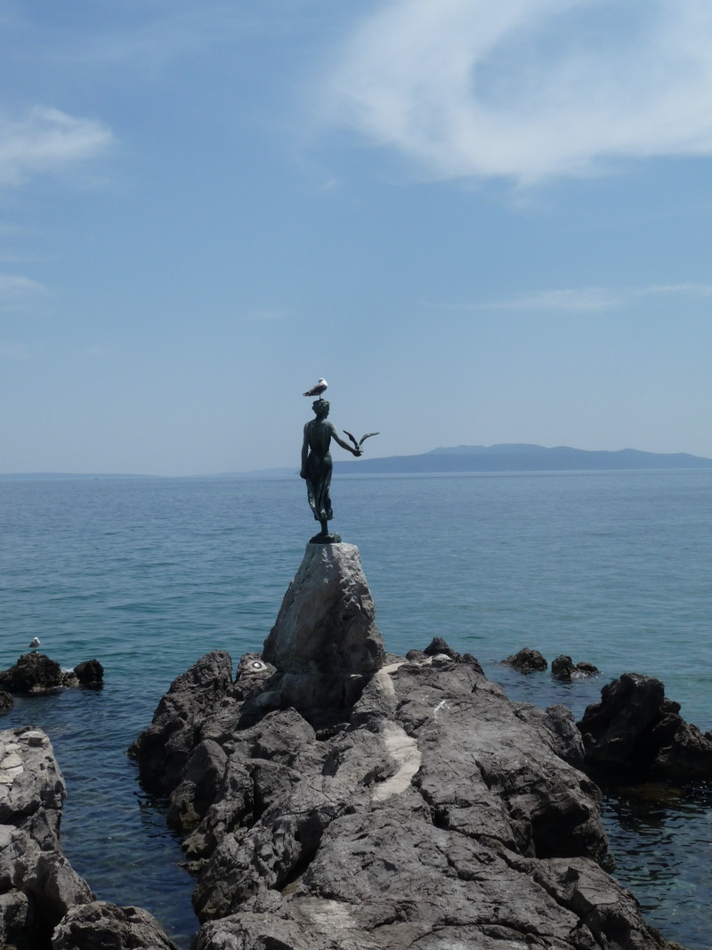 horizon over water, monument, full length, stone, historically, rock formation, opatija, sea, scenics - nature, human arm, istria, solid, girl, rock - object