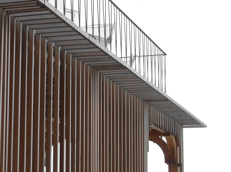 metal, architecture, croatia, design, modern, sky, staircase, wood, wall - building feature, clear sky, railing, low angle view, 2K, building exterior