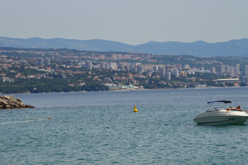 architecture, building exterior, sea, mode of transportation, 2K, mountain, sun tanning, sky, nature, day, summer, sailing, outdoors, opatija, city, transportation