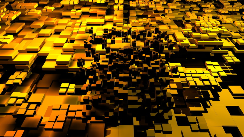 abstract art, square, golden, 8K, abstraction, pattern, yellow, cube, digital art, 3d