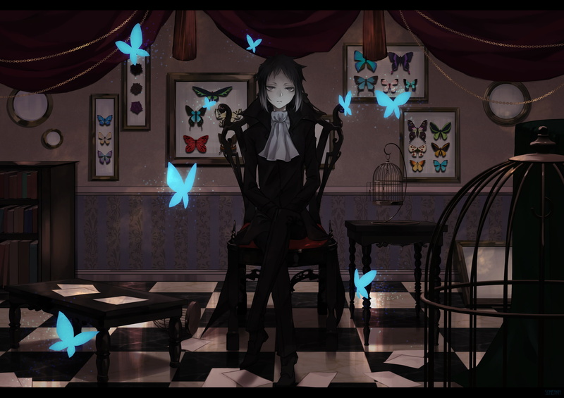 art and craft, digital composite, 1080P, representation, standing, table, human skeleton, transparent, window, casual clothing, akutagawa ryunosuke, Anime