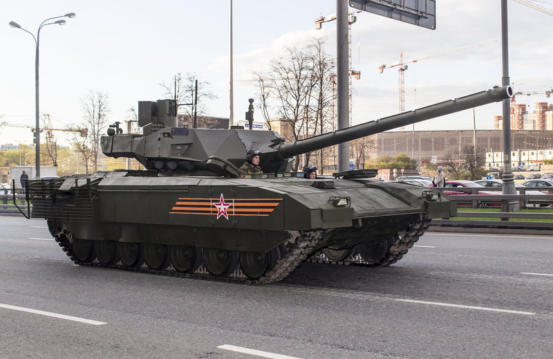 T-14, building exterior, Armata, green, armor, war, armed Forces, street, mode of transportation, gun, nature, motor vehicle, outdoors, tank, no people