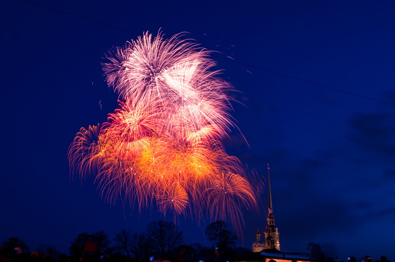 sky, over the neva, salute, firework, georges ribbon, petersburg, nature, golden fireworks, 2K, firework - man made object, event, motion, low angle view
