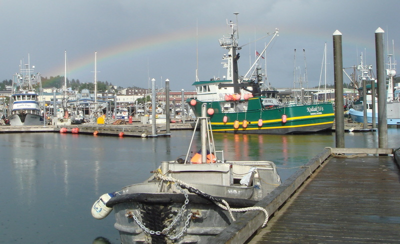ship, fishing industry, 2K, ships, pier, mode of transportation, rainbow, moored, outdoors, alaska, scenic, boats, nature, Kodiak, built structure, sea