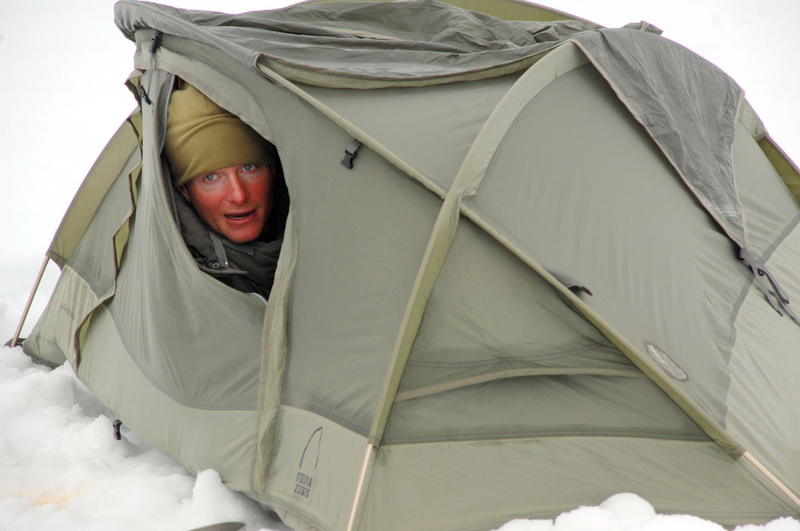 ice, gray, adult, snow, happiness, man, warm clothing, looking at camera, alaska, government, one person, front view, tent, winter, men, outside, kodiak