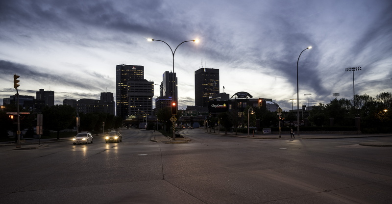 city street, no people, office building exterior, built Structure, Skyline, night, architecture, skyscraper, light, at Night, featured, dusk, street light