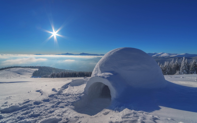 winter, snow, igloo, 2K