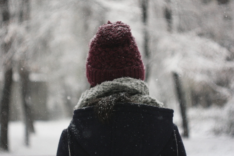 rear view, black, cap, headshot, one person, winter coat, day, blizzard, real people, clothing, snowing, 4K, bonnet, knit hat, human, snow, photography