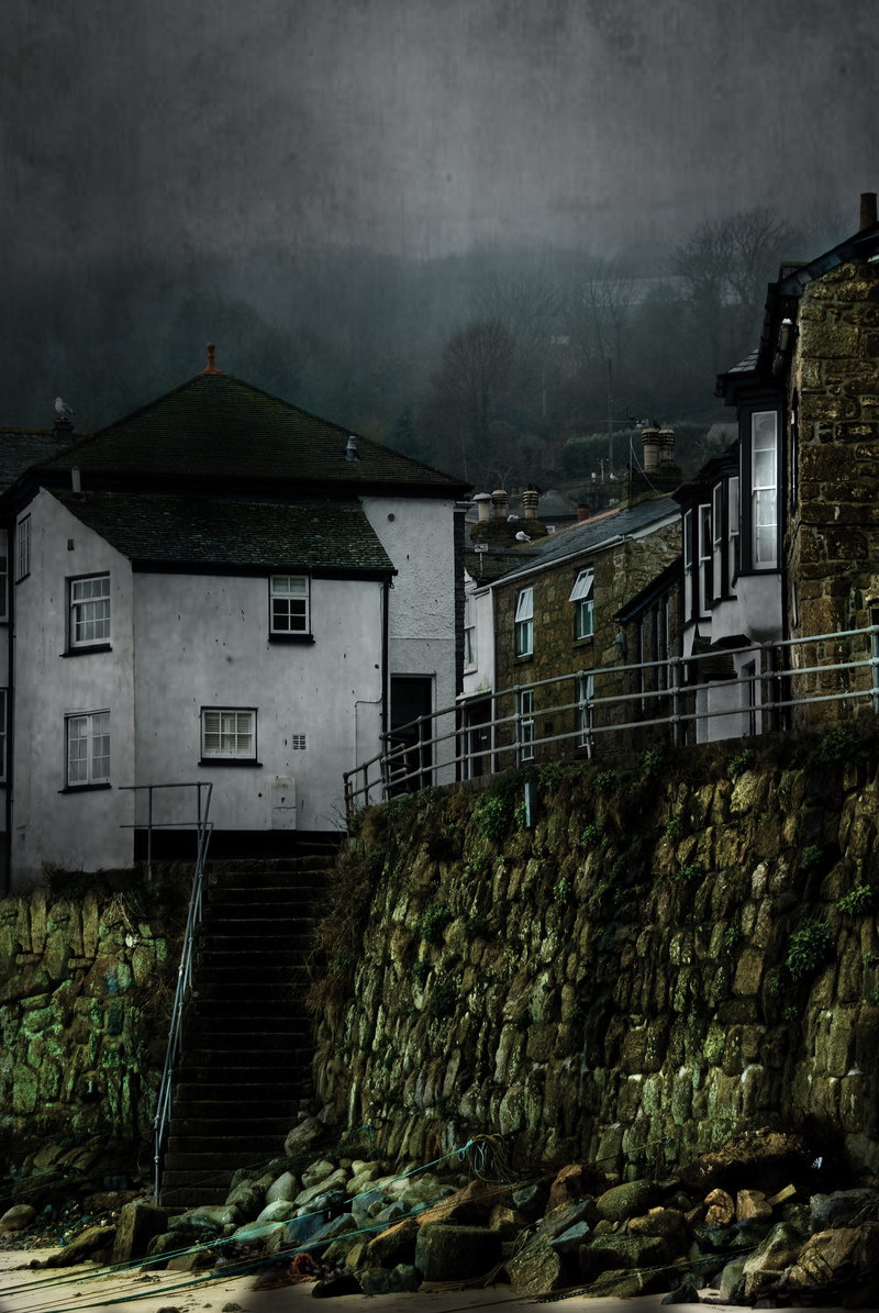 european, mousehole, coast, beach, 5K, coastline, wall, europe, tide, coastal, residential district, blue, vacation, houses, fog, cove, historic, heritage