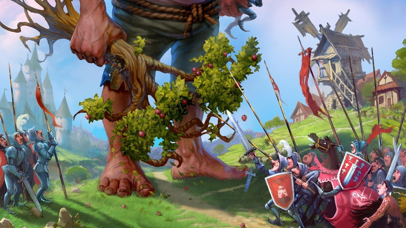 giant, green, tree, holding, attacking, 1080P, application, village, 1920x1080, fantasy, leaf