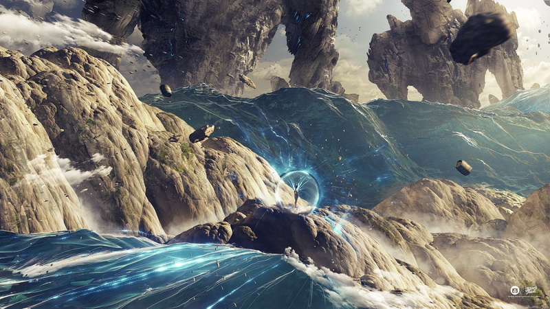 2K, river, d, giants, rocks, magic, stones, fantasy, hd