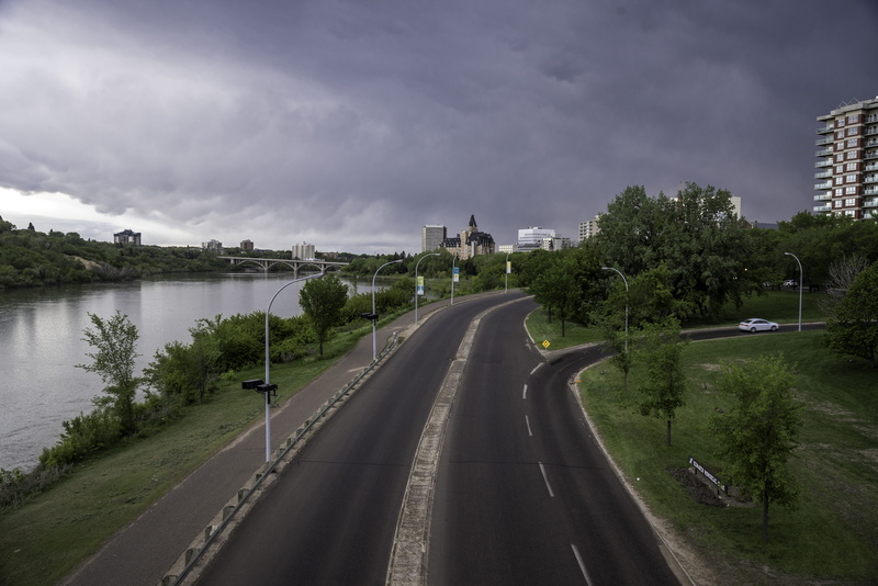 bridge - Man Made Structure, direction, saskachewan, the way forward, day, no people, city, marking, diminishing perspective, Saskatoon, building exterior
