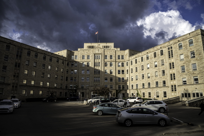 saskachewan, office building exterior, large, motor vehicle, apartment, shadow, 5K, public domain, no people, car, transportation, storm, city, University