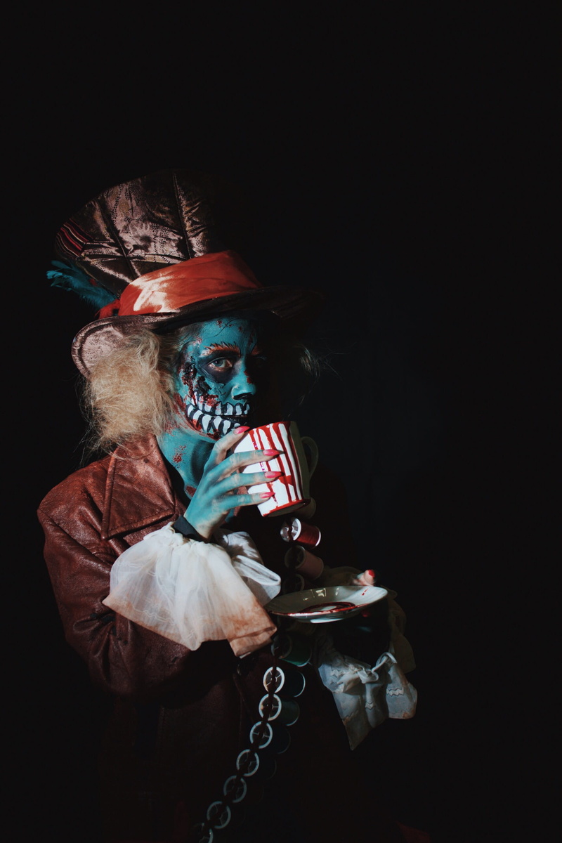 portrait, studio shot, costume, one person, art and craft, halloween, celebration, fear, human representation, representation, creativity, black background