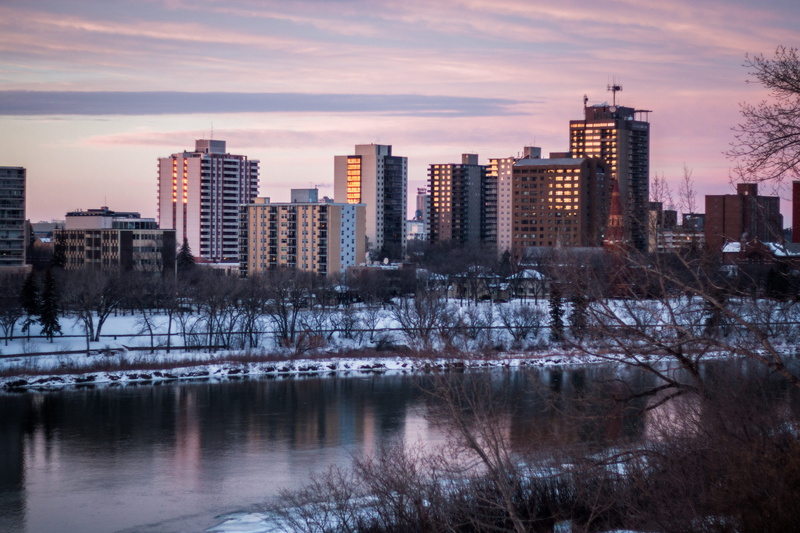 snow, canada, cold temperature, office building exterior, 5K, river, reflection, building, saskatoon, outdoors, cloud - sky, winter, no people, building exterior