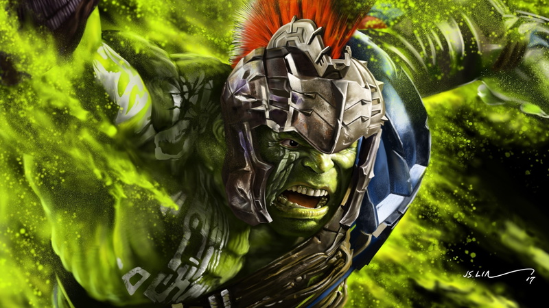 hulk, poster, movie, thor, fantasy, Thor: Ragnarok (2017), 2K, ragnarok, green, comics