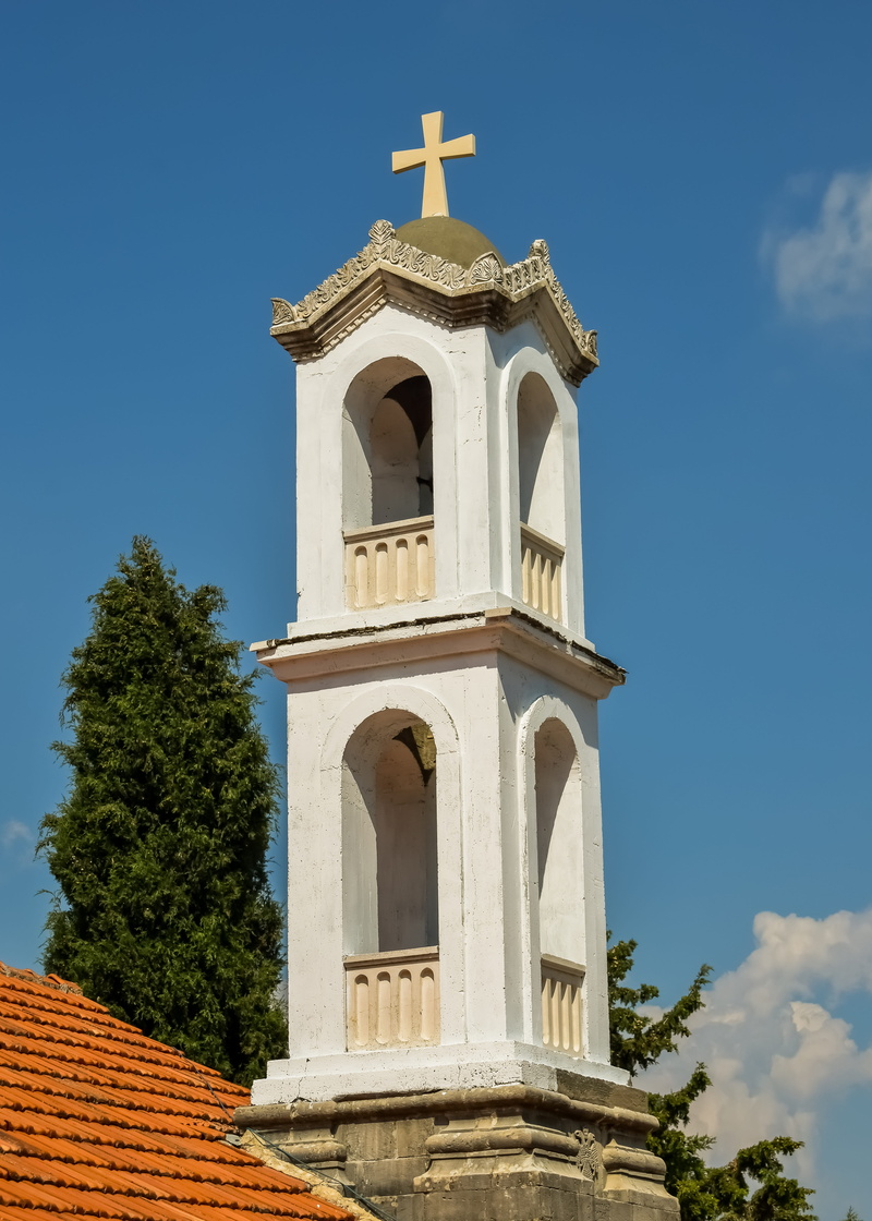nature, christianity, religion, low angle view, tree, architecture, plant, cyprus, no people, spire, place of worship, 5K, belfry, sky, kilani, cross