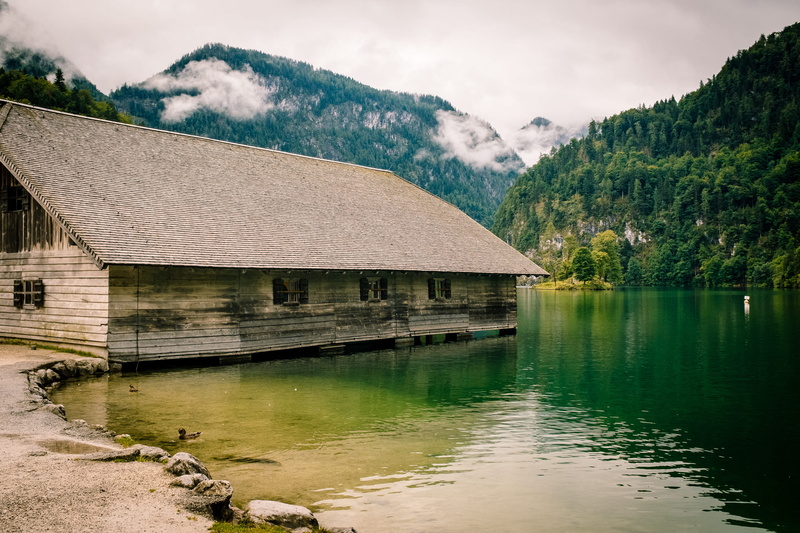sky, 2K, scenics - nature, building exterior, day, no people, königssee, beauty in nature, lake, architecture, reflection, built structure, nature, waterfront