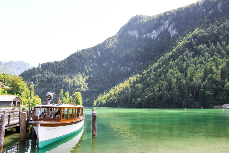 5K, plant, boat, germany, day, königssee, non-urban scene, outdoors, travel, trees, nautical vessel, scenics - nature, forest, beauty in nature, mountain range