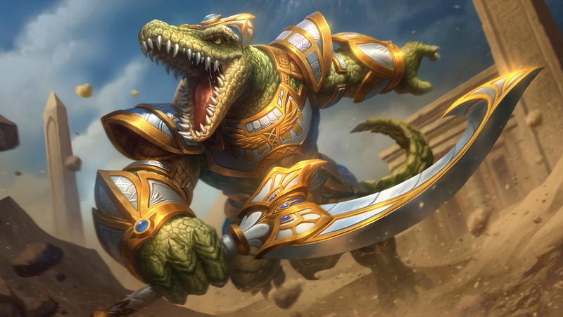 crocodile, armor, 4K, Axe, Sobek (Smite), weapon, Egyptian mythology, rocks
