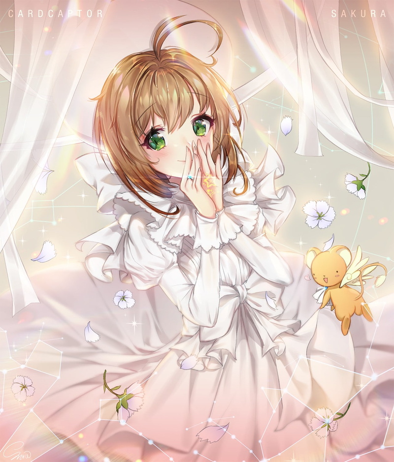Kinomoto Sakura, brunette, anime, green eyes, Card Captor Sakura, 720P, short hair, anime girls