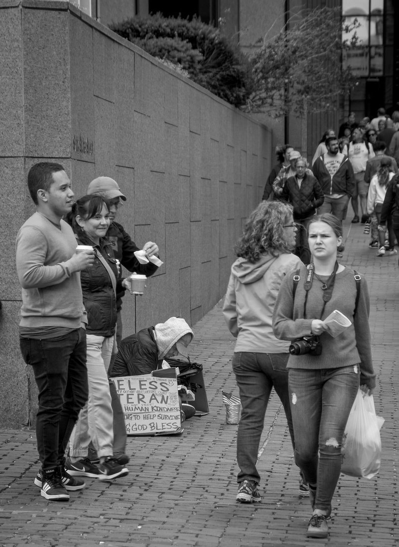despair, real people, casual clothing, day, togetherness, forget, unemployed, person, women, problem, street, man, beggar, built structure, full length