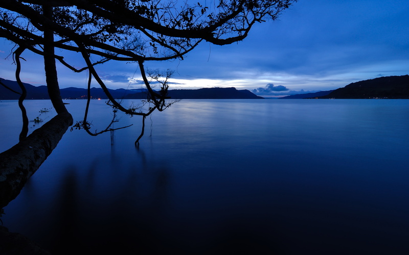 silhouette, nature, indonesia, laketoba, sky, mountain, photography, blue, dawn, lakes, reflection, waterfront, long‑exposure, scenics - nature, darkblue