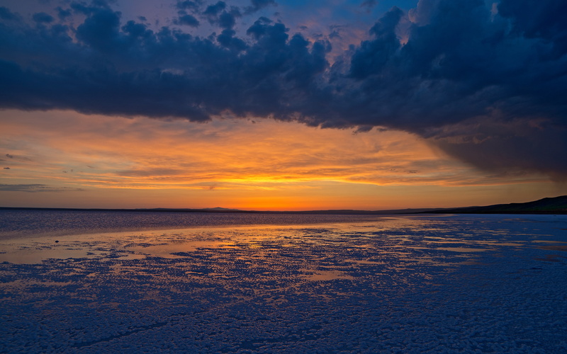 salt, darkblue, clouds, lake, sky, laketuz, sunset, nature, photography, 4K, blue, orange, landscape, turkey