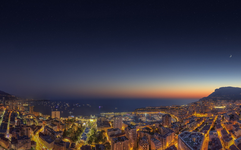 high angle view, scenics - nature, blue, built structure, crowd, show, seascape, orange, darkblue, nature, star - space, citylights, crowded, outdoors