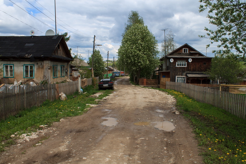 city, village, direction, russia, tree, cloud - sky, countryside, road, grass, plant, the way forward, building, puddle, 4K, nature, outdoors, day, architecture