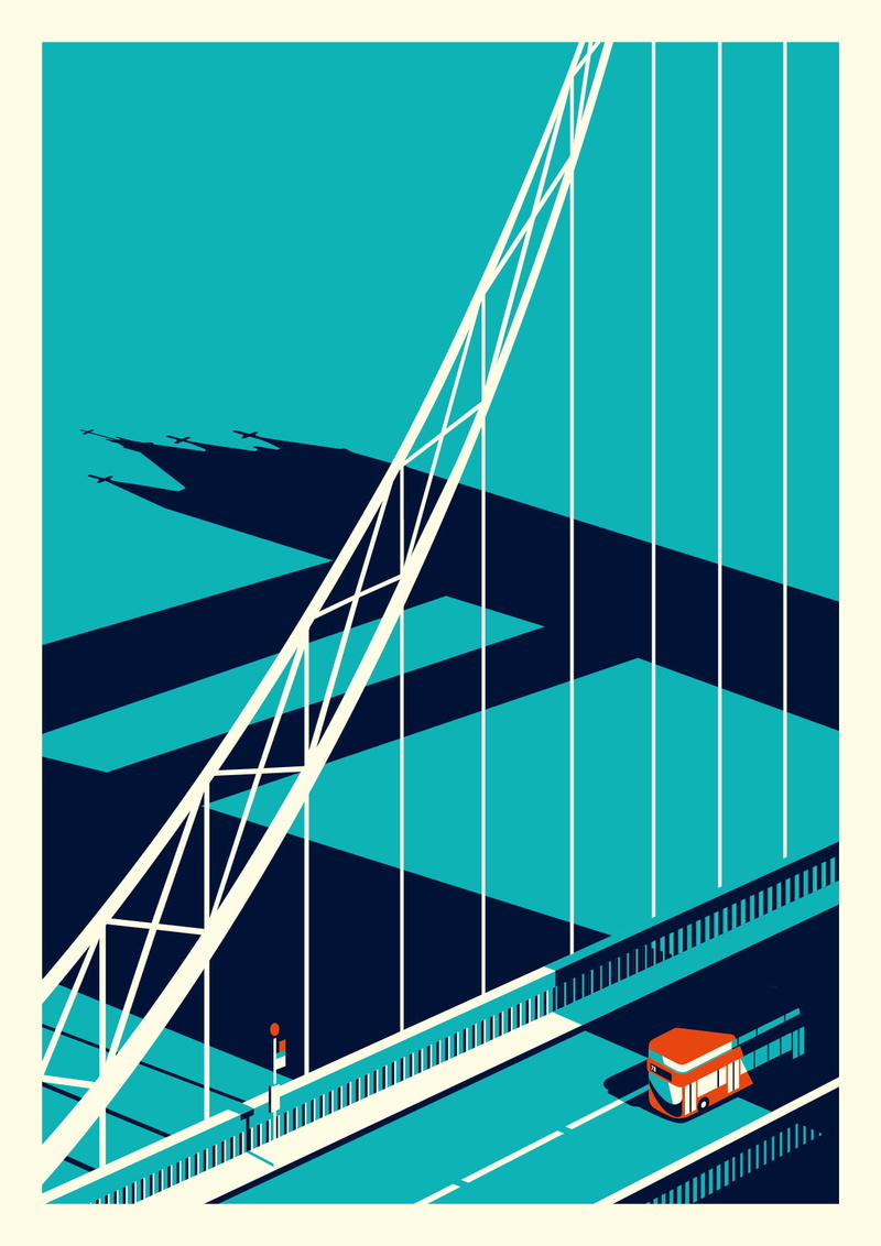 Tower Bridge, Buses, 720P, bridge, Malika Favre, shadow, Portrait Display, ropes, digital art, London, England, minimalism, Picture Frames, UK