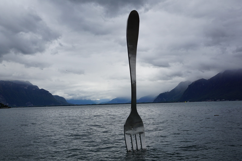 mountains, landscape, scenics - nature, nature, sea, animal themes, bird, trueb, cloud - sky, 5K, sky, metal, sculpture, outdoors, waterfront, vevey, animal wildlife