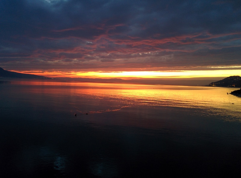 reflection, sky, idyllic, vevey, sea, scenics - nature, orange color, 2K, sunset, lake, switzerland, beach, outdoors, horizon over water, lake geneva