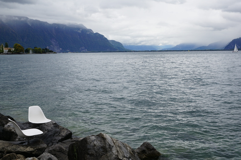 nature, 5K, scenics - nature, rock - object, fog, cloud - sky, no people, mountains, vevey, beauty in nature, chair, landscape, sailing, rock, lake geneva