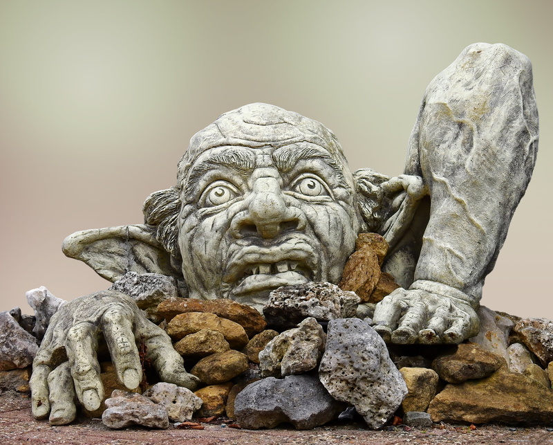 ground, solid, animal wildlife, creativity, gray, background, stone material, no people, creative, kobold, character, art, low angle view, statue, day