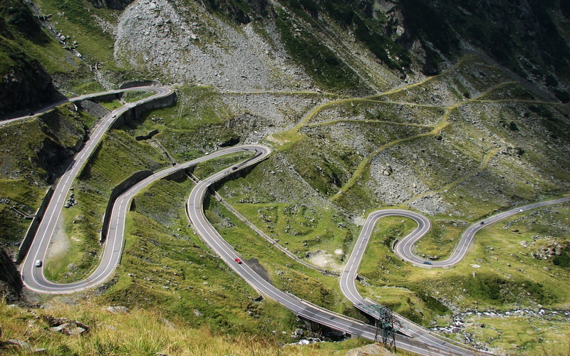 mountain, plant, day, bends, valley, mountain road, maze, environment, transport, car, outdoors, speed, serpentine, tranquility, height, winding road, high angle view