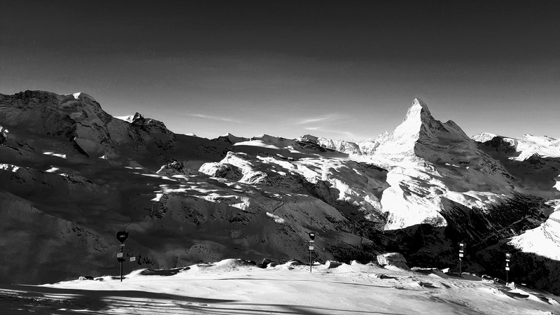 mountain, cold temperature, mountain peak, nature, black and white, 4K, zermatt, scenics - nature, landscape, environment, mountain range, matterhorn