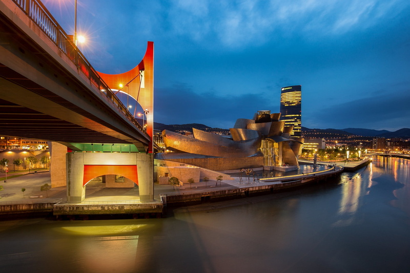 the evening, The Guggenheim Museum, 1080P, Spain, lights, Bilbao